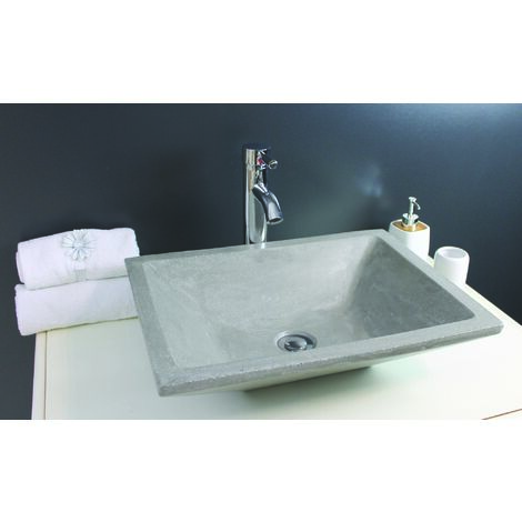 Ondee – Vasque à poser rectangle 40cm – Terrazzo gris évasé – Vasque sans trop plein pour salle de bain – Design moderne (1/4)