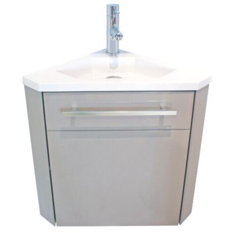 Ondee – Meuble lave-mains d'angle suspendu 40 cm – Finition taupe – 1 porte réversible – Étagère intérieure réglable – Montage facile