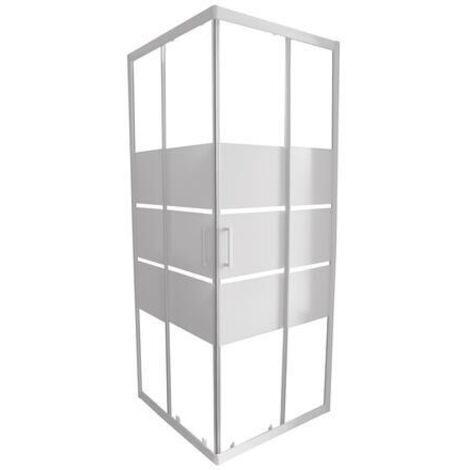 Ondee – Paroi de douche accès d'angle 90x185 cm – Verre trempé 4 mm – Aluminium laqué blanc – Roulettes déclipsables – Installation réversible
