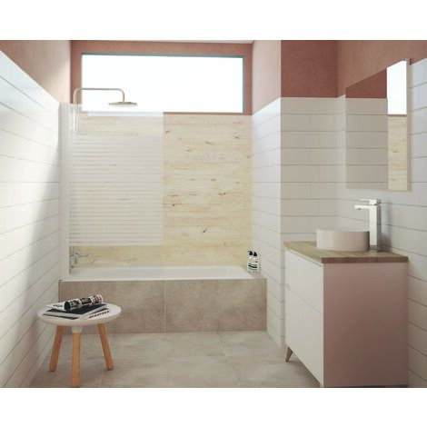 Ondee – Pare-baignoire ICA 80x140cm – Verre trempé 4mm – Aluminium blanc ajustable – Installation réversible – Motif sérigraphié blanc (1/3)