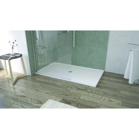 Ondee – Receveur de douche extra-plat 80x140 cm en béton de synthèse blanc – Surface antidérapante – Ø d'évacuation 90 mm – Pour espaces modernes