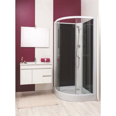 Cabine GENA - Sans silicone - 1/4C  - Profilés aluminium - Blanc - En kit - 80cm