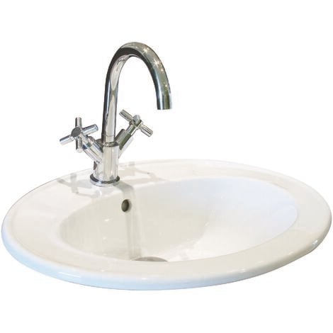 Vasque ovale encastrée ZOE - Blanc - 41cm - Porcelaine - Avec trop plein