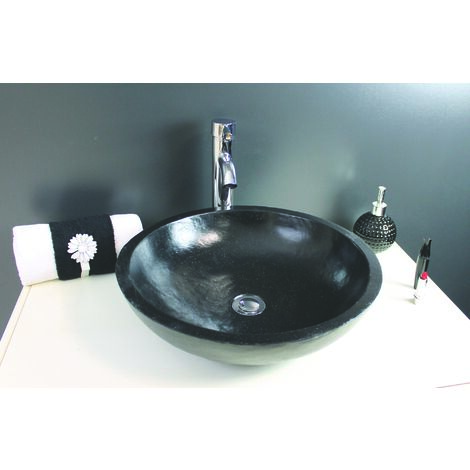 Ondee – Vasque à poser ronde 44cm – Terrazzo noir – Sans trop plein – Finition élégante pour salle de bain – Hauteur 13cm (1/4)
