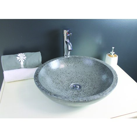 ONDEE ZEN - Vasque bol à poser PETRA - Gris - 44cm - Terrazzo - Sans trop plein (1/4)