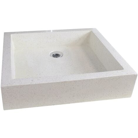 Vasque rectangle à poser TIMBRE - Crème - 40cm - Terrazzo - Sans trop plein - Crème