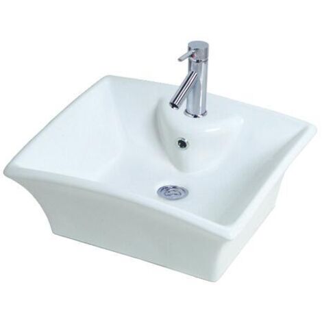 [JAMAIS UTILISE] ONDEE ZEN - Vasque rectangle à poser VESUVE - Blanc - 48x40cm - Céramique - Avec trop plein (1/5)