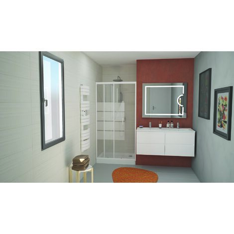 Ondee – Porte de douche coulissante 120x190cm – Verre trempé 5mm avec traitement anticalcaire – Profilé aluminium blanc ajustable (1/3)