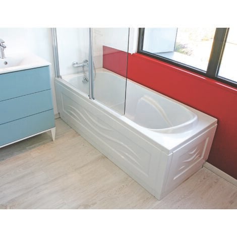 Tablier de baignoire FANY rectangulaire - Motif vague 170x70cm - ABS - Blanc