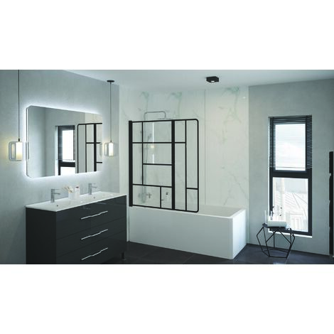 ONDEE ZEN - Pare baignoire FABRILIA - 120x140x0,5cm - Verre trempé -  Finitions noir mat