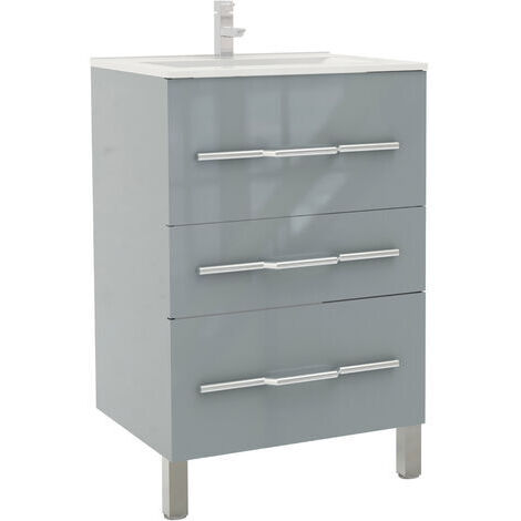 [JAMAIS UTILISE] ONDEE ZEN - Meuble de salle de bain à poser ALAN - L60cm - Gris - Laqué brillant