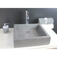 Vasque carrée à poser TIMBRE - Gris - 40cm - Terrazzo - Sans trop plein - Gris
