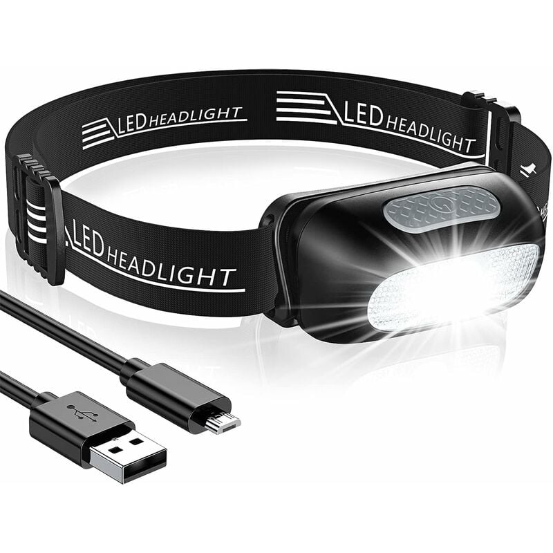 LED Stirnlampe Kopflampe Brust Lampe 4 Modi Lauflampe USB Lauflicht