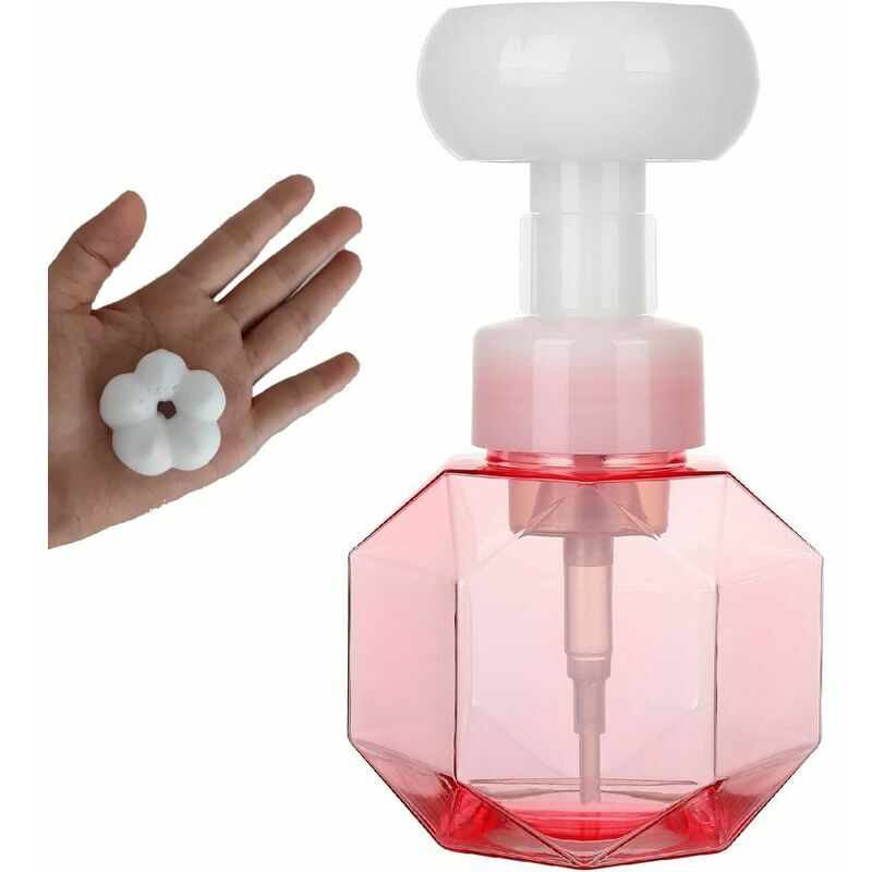 LangRay Schaumseifenspender, 300 ml (10 oz) Schaumflasche in Blumenform,  Handdesinfektionsbehälter, BPA-freie Kunststoff-Pressflasche,  Nachfüllflasche, für Badezimmer, Küche/Zweierpack (rot + grün)