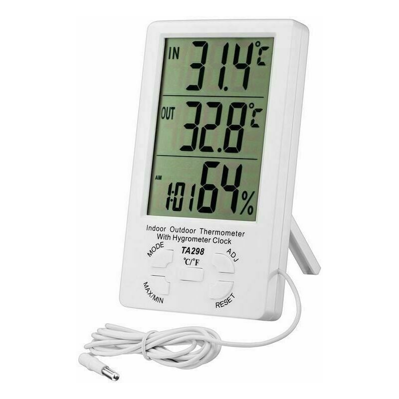 LangRay Innen- und Außenthermometer, digitales Hygrometer-Thermometer,  LCD-Hygrometer mit Uhr, Min/Max-Aufzeichnung, °C/°F-Schalter, Temperatur-  und Feuchtigkeitsmonitor (keine Batterie)