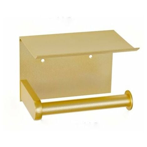 LangRay Toilettenpapierhalter, Wand-Toilettenpapierhalter mit Ablagefach,  selbstklebend, Aluminium (Gold), 1 Stück