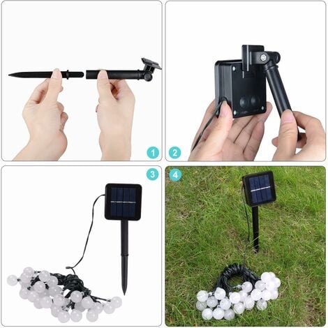 Guirlande solaire Jardin,6.5 m 30 boules de cristal étanche Guirlande lumineuse LED, 8 modes d'extérieur Starry lumières Guirlande lumineuse solaire, éclairage décoratif pour maison,festival - Blanc c