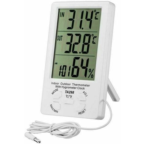 LangRay Innen- und Außenthermometer, digitales Hygrometer-Thermometer, LCD-Hygrometer  mit Uhr, Min/Max-Aufzeichnung, °C/