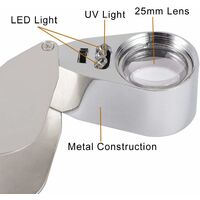LangRay 40x Juwelierlupe Faltbare Schmuckaugenlupe mit beleuchtetem LED-Licht (LED-Währungserkennung / Juweliere identifizieren Lupe-Typ)