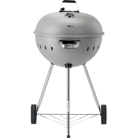 Grill à charbon de bois rond, barbecue boule 54 cm avec thermomètre, gris (1/4)