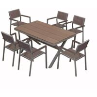 Gartenmöbelset mit 6 Stühlen und Tisch aus Aluminium und Polywood