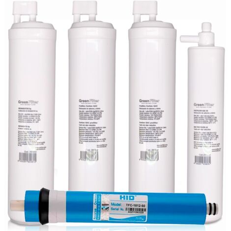 Kit 4 filtros recambio osmosis inversa green filter tipo CS con post filtro CS y membrana