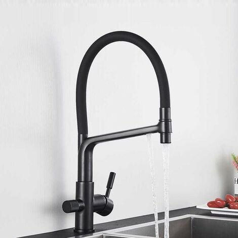 Grifo Osmosis Inversa 3 vías, extraible, giratorio 360º moderno de Rosmmel de la Serie Hermes  Negro
