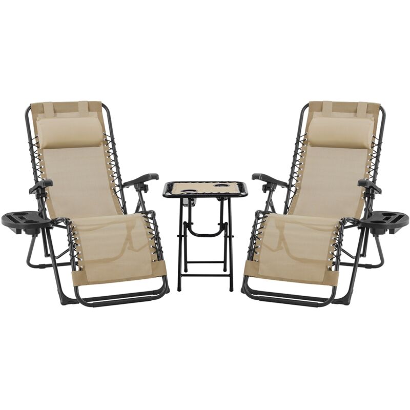 Set De 2 Sillas De Gravedad Cero Yaheetech | Reclinables Con Reposabrazos Y Bandeja | Plegables Para Jardín, Playa O Piscina