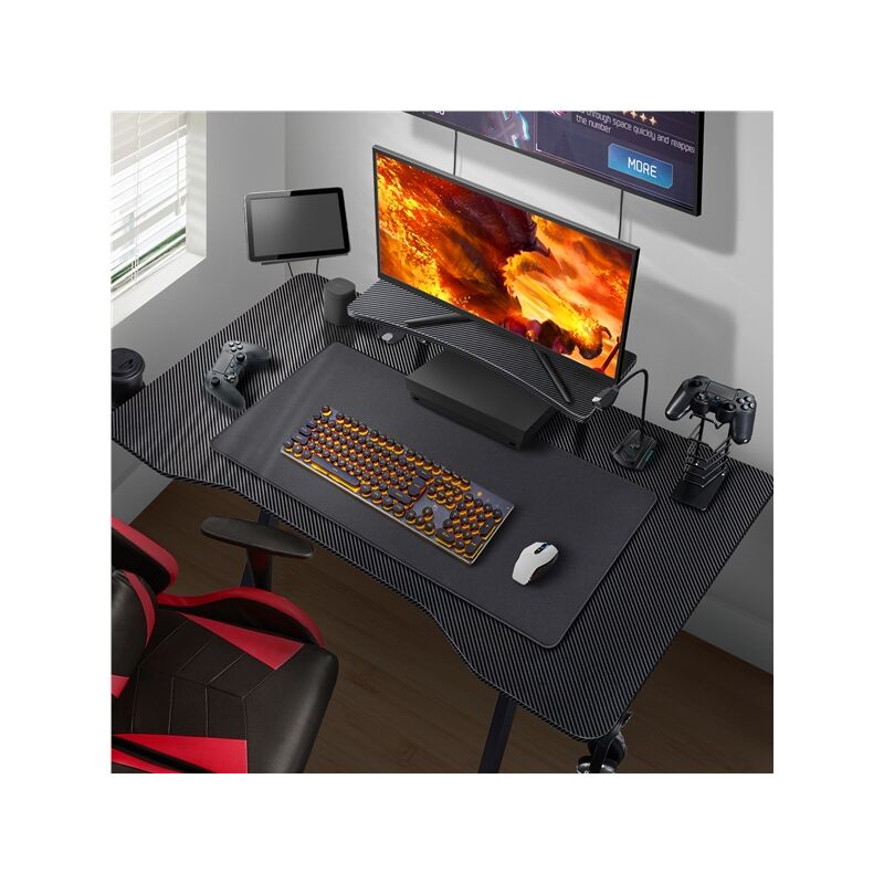 Yaheetech Mesa Gaming Mesa de Ordenador Escritorio Ergonómica con Superficie Grande Gancho Almohadilla de Ratón 111 × 71 cm Forma K 