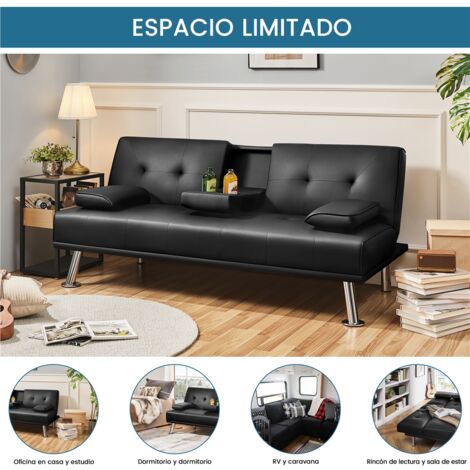 Yaheetech Sofá Cama de 2 Plazas Cama Plegable Tapizada de Piel sintética Sofá con Soporte de Botella Cama 167 X94 cm MAX Capacidad 350 KG Negro