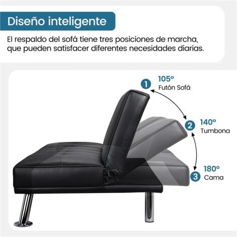 Yaheetech Sofá Cama de 2 Plazas Cama Plegable Tapizada de Piel sintética Sofá con Soporte de Botella Cama 167 X94 cm MAX Capacidad 350 KG Negro