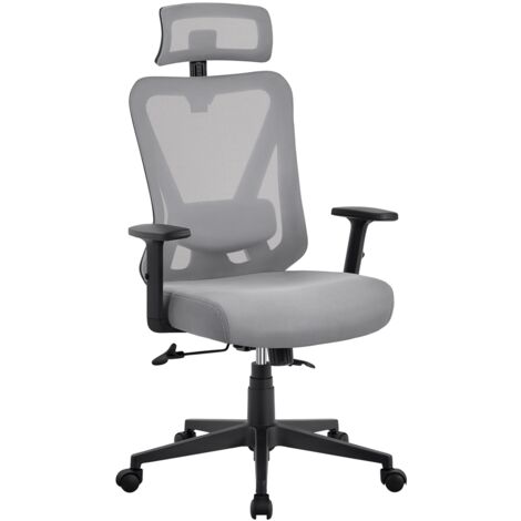 Homevive Silla de Oficina Ergonómica con Respaldo Alto Reposacabezas Reposabrazos Ajustables Silla de Trabajo Giratoria con Altura Ajustable Soporte Lumbar Gris Claro