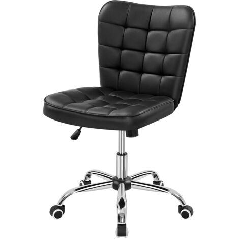Homevive Silla de Oficina sin Reposabrazo Silla Oficina Tapizada de Polipiel Silla con Ruedas Silla Ergonomica Base Metal Negra