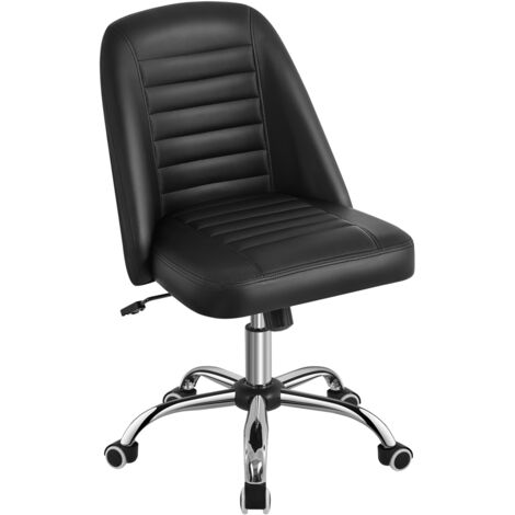 Homevive Silla de Oficina Silla de Escritorio Silla Giratoria de Cuero PU Silla Ergonómica Silla Sin Reposabrazo Silla con Ruedas Capacidad 136 KG Negro