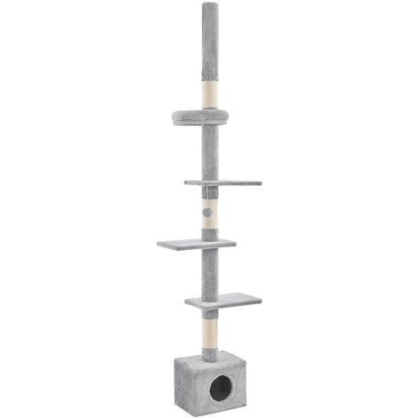 Homevive Árbol Rascador para Gatos 226-265,5 cm Torre para Gatos Ajustable en Altura Fijar al Techo con Cueva Plataformas y Perchas de Sisal Gris