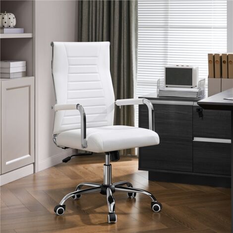Homevive Silla de Oficina Silla con Respaldo Alto Silla para Hogar Oficina Silla Ergonomica Tapizada Cuero PU Capacida de Carga 136 KG Blanco