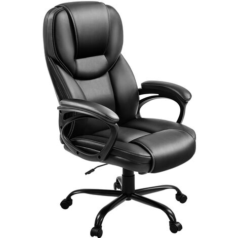 Homevive Silla de Oficina de Piel Sintética con Respaldo Alto Ergonómico Soporte Lumbar Altura Ajustable Silla de Escritorio Base de Metal Negro