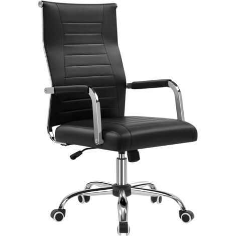 Homevive Silla de Oficina Silla con Respaldo Alto Silla para Hogar Oficina Silla Ergonomica Tapizada Cuero PU Capacida de Carga 136 KG Negra