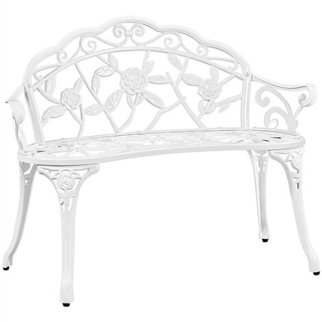Homevive Banco de jardín al Aire Libre 2-3 Plazas con Reposabrazos y Respaldo Decorativo para Terraza Balcón Patio Asiento de Parque de Vintage Blanco