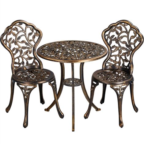 Homevive Conjunto de 1 Mesa y 2 Sillas Exterior de Jardín Muebles de Aluminio para Jardín Balcón Terraza Juego de Muebles de 3 Piezas Bronce