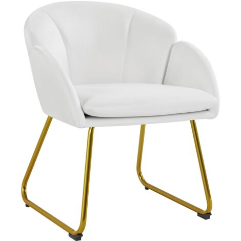 Homevive Silla Comedor Silla Tapizada Terciopelo Sillon para Dormitorio Silla para Comedor Cocina Pata Metal Silla Terciopelo Sala de Estar Blanco