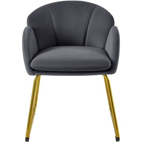 Homevive Silla Comedor Silla Tapizada Terciopelo Sillon para Dormitorio Silla para Comedor Cocina Pata Metal Silla Terciopelo Sala de Estar Gris Oscuro