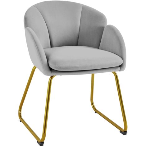 Homevive Silla Tapizada Terciopelo, Pata Metal Sillon Terciopelo Sala de Estar Dormitorio Comedor Cocina Gris
