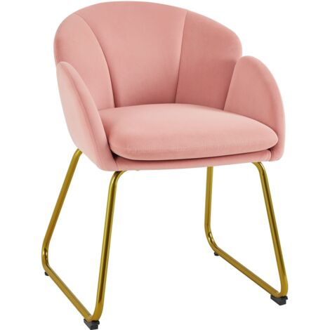 Homevive Silla Comedor Silla Tapizada Terciopelo Sillon para Dormitorio Silla para Comedor Cocina Pata Metal Silla Terciopelo Sala de Estar Rosa