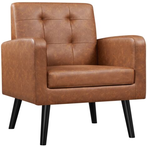 Homevive Sillón Relax, Sofa Individual Grande con Patas Madera Tapizado en Cuero PU, Butaca Silla para Dormitorio, Sala de Estar, Marrón