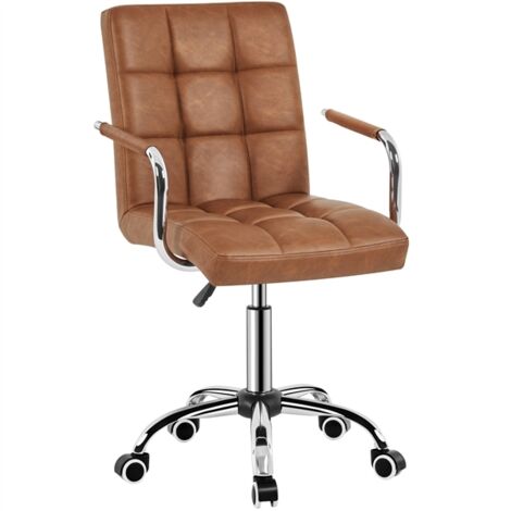 Homevive Silla de Oficina Giratoria Taburete de Trabajo Bar Altura Ajustable Carga MAX 120Kg con Respaldo Marrón Claro