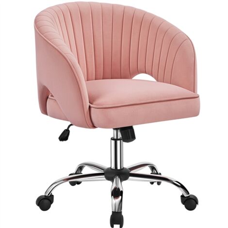 Homevive Silla de Oficina Silla Terciopelo Silla con Rudas Sillon para Trabajo Silla Altura Ajustable Tapizada de Terciopelo Rosa