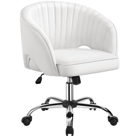 Homevive Silla de Oficina Silla Piel sintética Silla con Rudas Sillon para Trabajo Silla Altura Ajustable Tapizada Silla Blanca