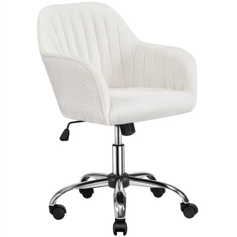 Homevive Silla de Oficina Altura Ajustable Carga MAX 136 KG Silla Ergonomica de Escritorio Cubierto de Bouclé de poliéster Marfil