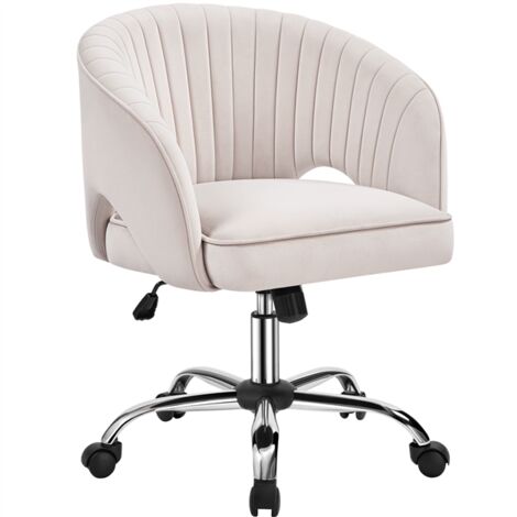 Homevive Silla de Oficina Silla Terciopelo Silla con Rudas Sillon para Trabajo Silla Altura Ajustable Tapizada de Terciopelo Crema